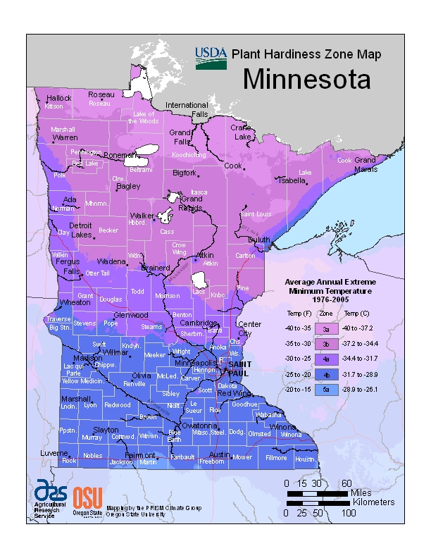 USDA Plant Hardiness Zone Map for Minnesota