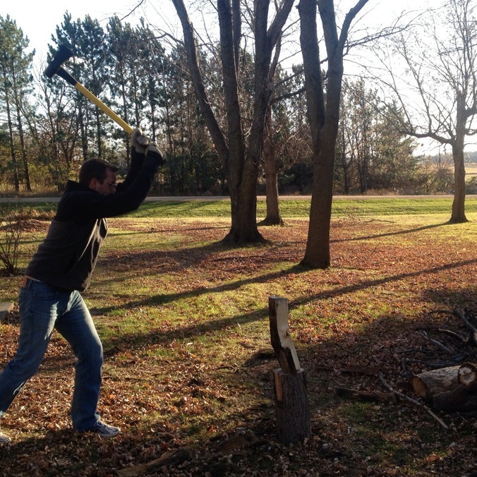 Splitting wood with a maul