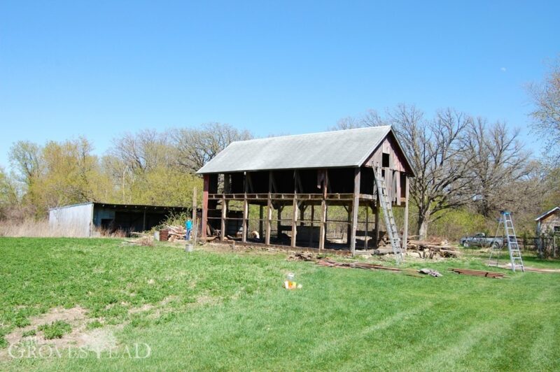 Red shed stripped of siding