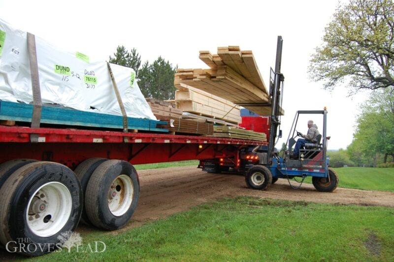 Materials are carried to site from truck