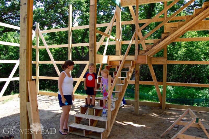 Barn stairwell with kids